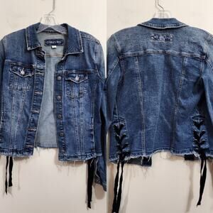 Maurices velvet lace up back button front jean jacket woman's size XS